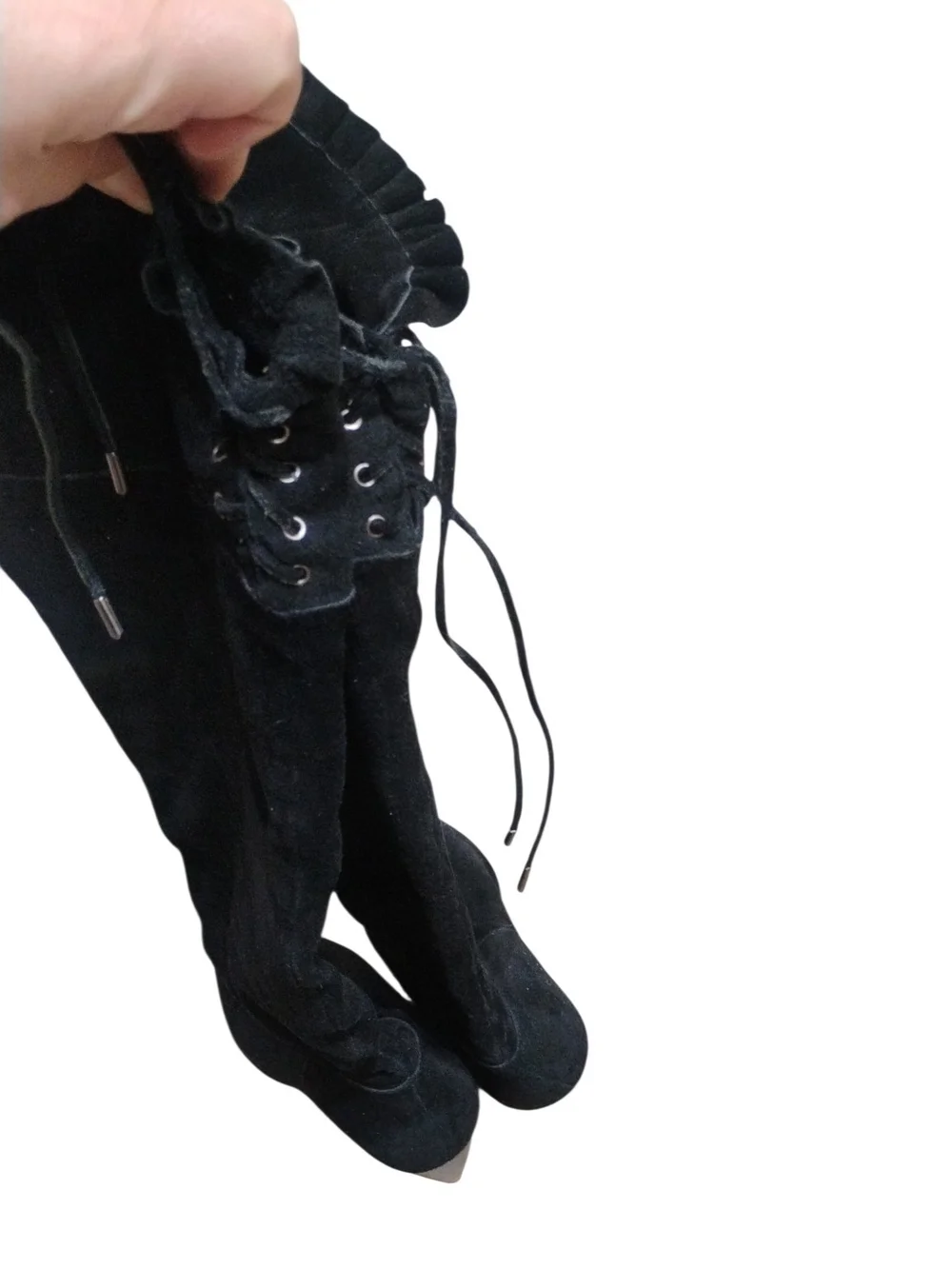 BCBGeneration Women's Black Suede Over Knee-High Lace-Up Boots Sanji SZ 9